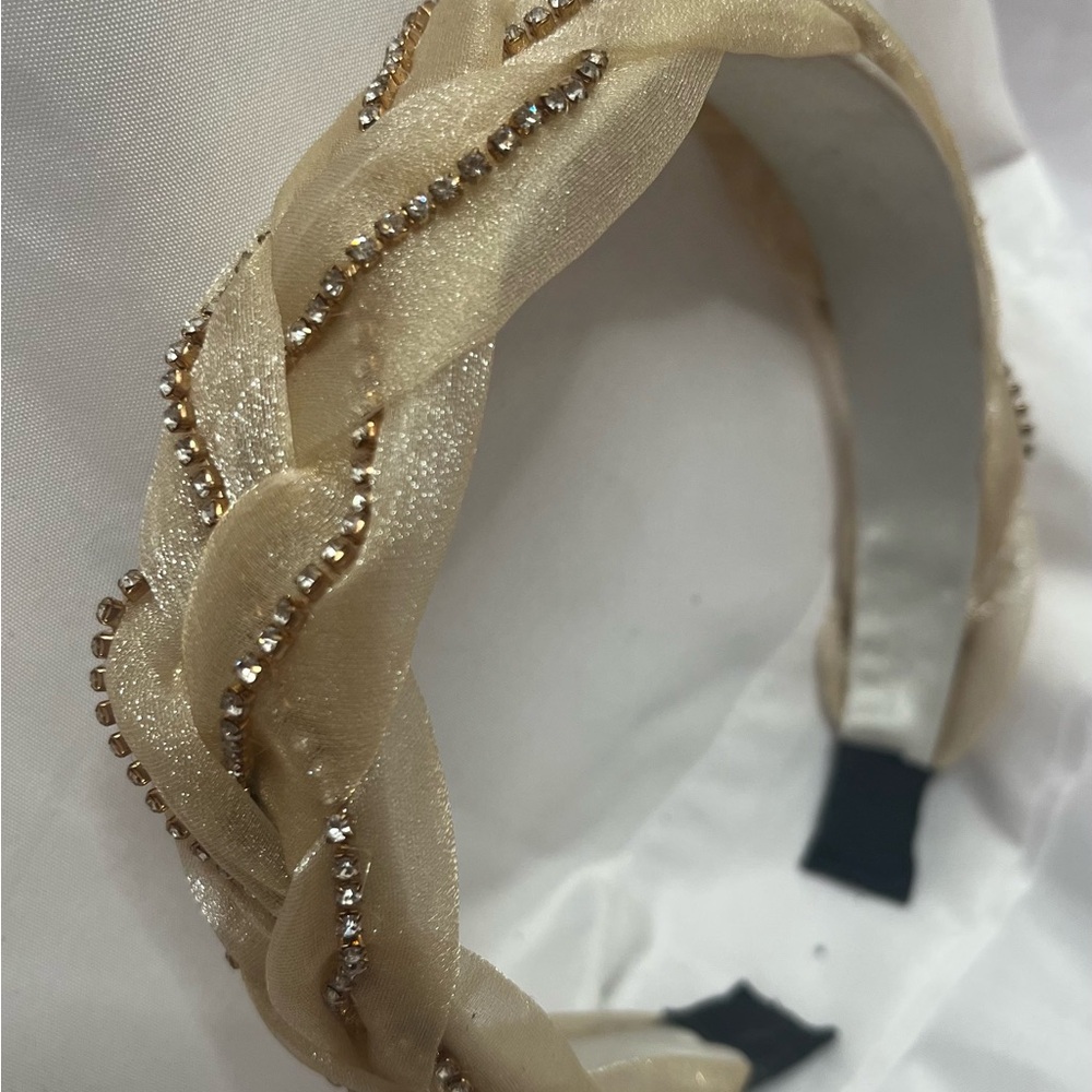 Elegant Gold Braided Headband With Rhinestones